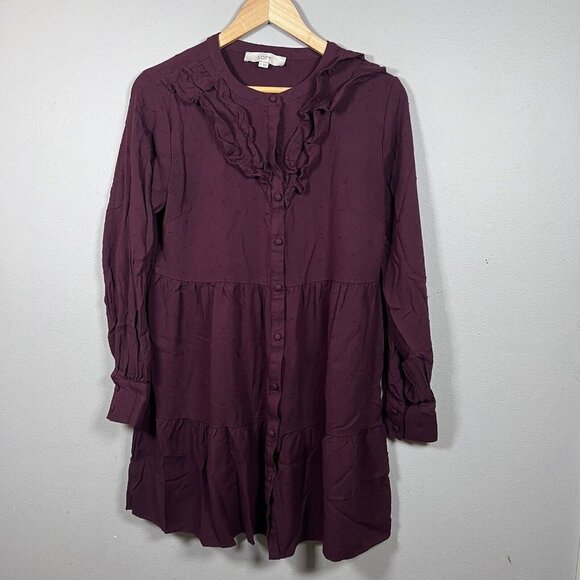 LOFT Tops - LOFT Long Sleeve Ruffle Blouse Top in Eggplant Women's Size M